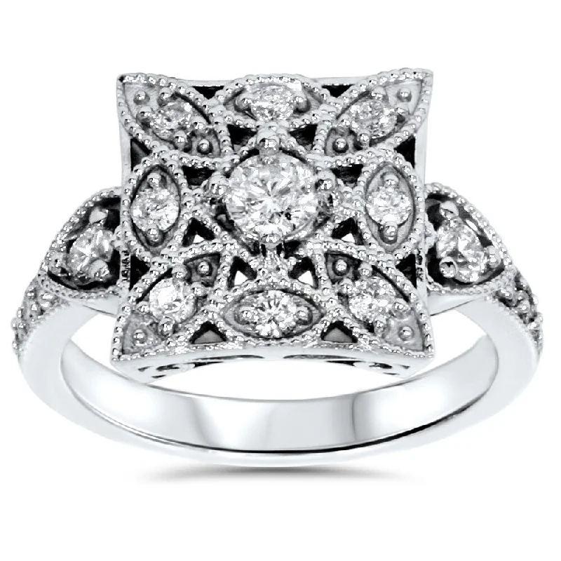 Tidal ripple ring-14k White Gold 5/8ct TDW Vintage Diamond Anniversary Ring