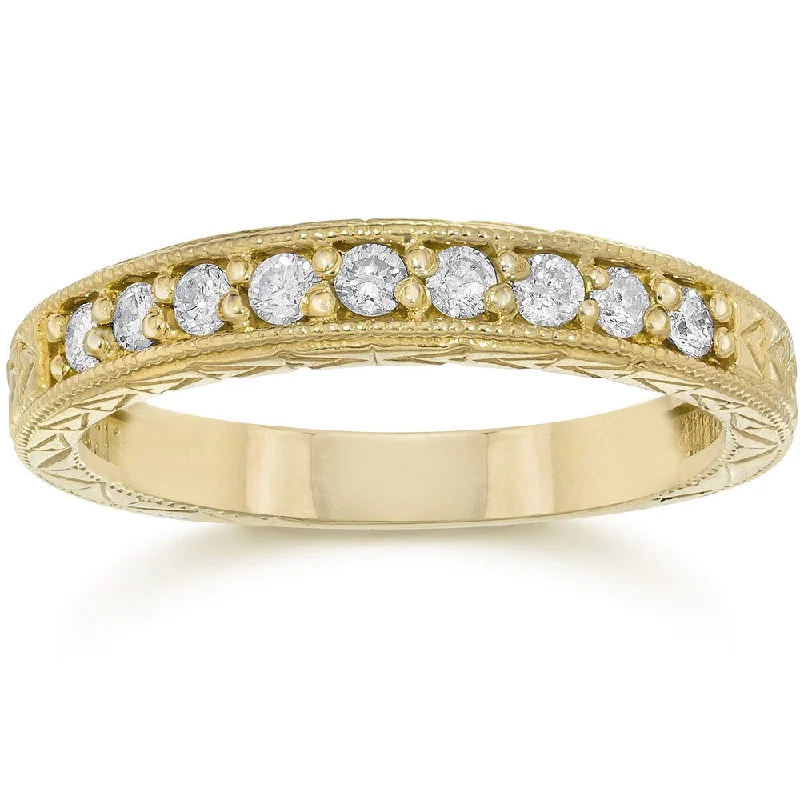 Helix coil ring-14K Yellow Gold 1/4 ct TDW Diamond Vintage Anniversary Wedding Stackable Ring - White