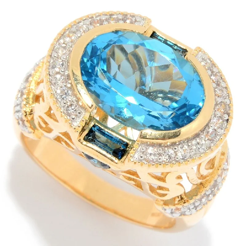 Amber citrine ring-14k Yellow Gold Over Sterling Silver Swiss Blue Topaz Oval & Gemstone Ring