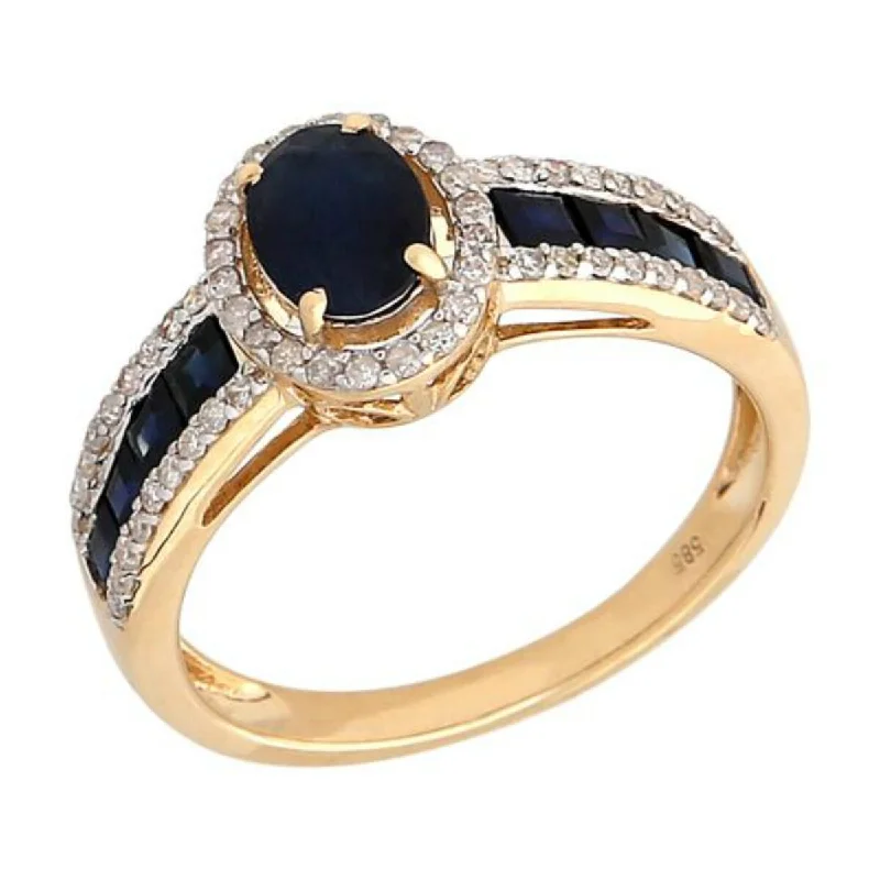 Copper forged ring-14Kt Gold Blue Sapphire and Diamond Ring