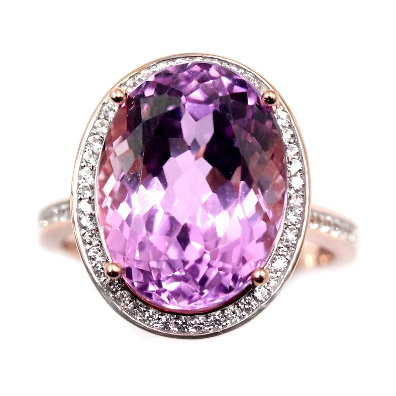 Ragged edge ring-14Kt Gold Rose Kunzite and White Natural Zircon Ring