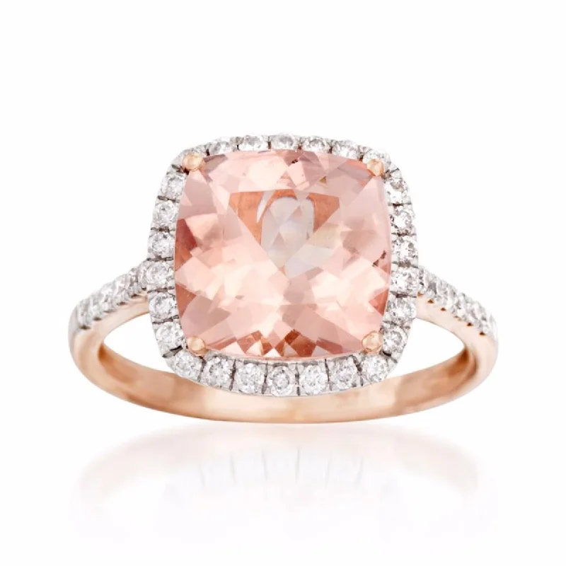 Nonagon gem ring-14kt Rose Gold Morganite and Diamond Ring