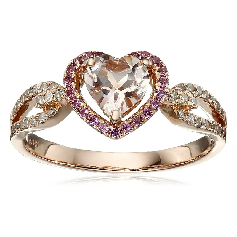 Slotted vent ring-14KT Rose Gold Morganite and Rhodolite Garnet Gemstone Heart Shaped Ring