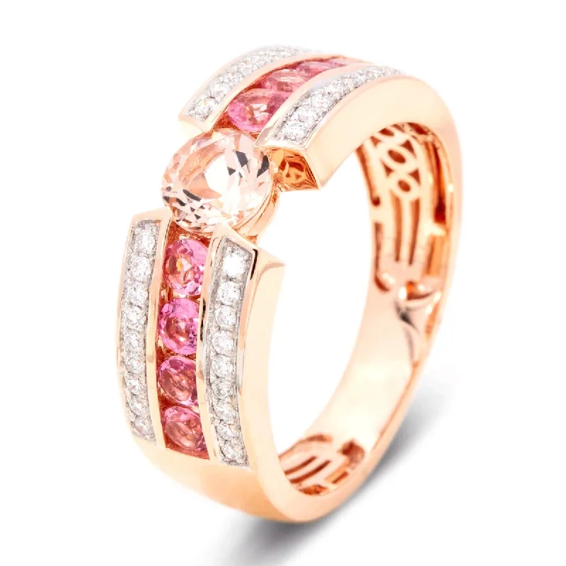 Bamboo braid ring-14Kt Rose Gold Morganite, Pink Tourmaline, Diamond Ring