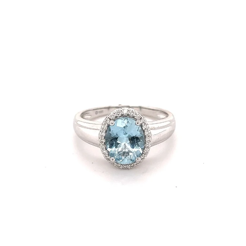 Textured ridge ring-14Kt White Gold Aquamarine and Diamond Ring