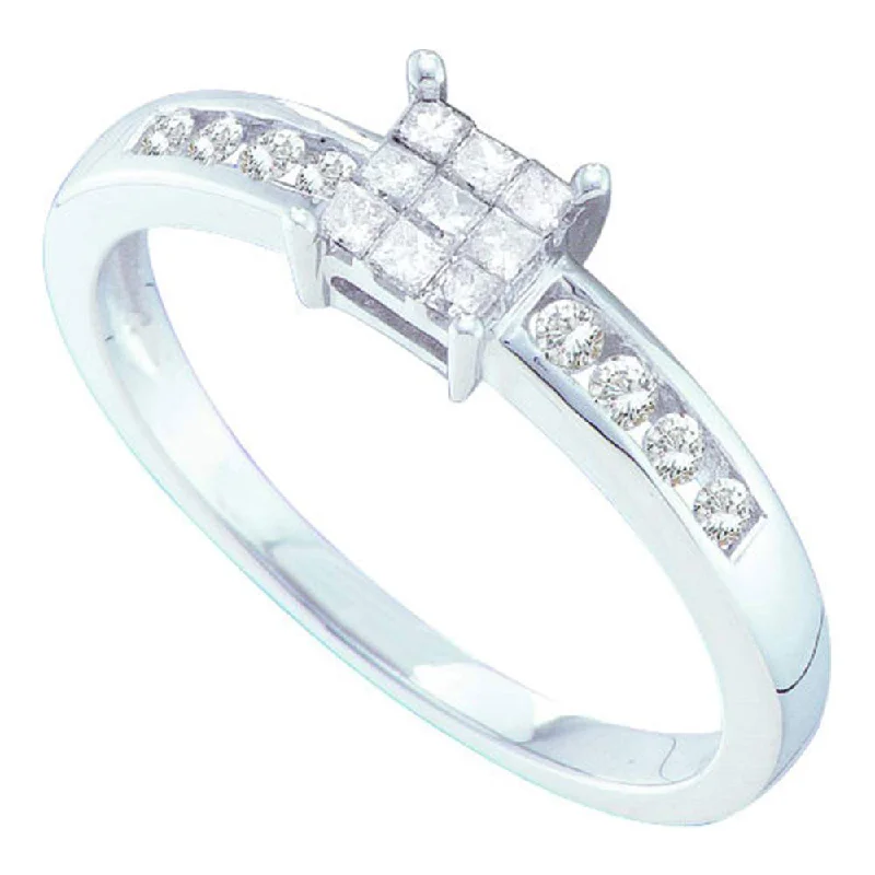 Soft check ring-14kt White Gold Womens Princess Diamond Square Cluster Ring 1/4 Cttw