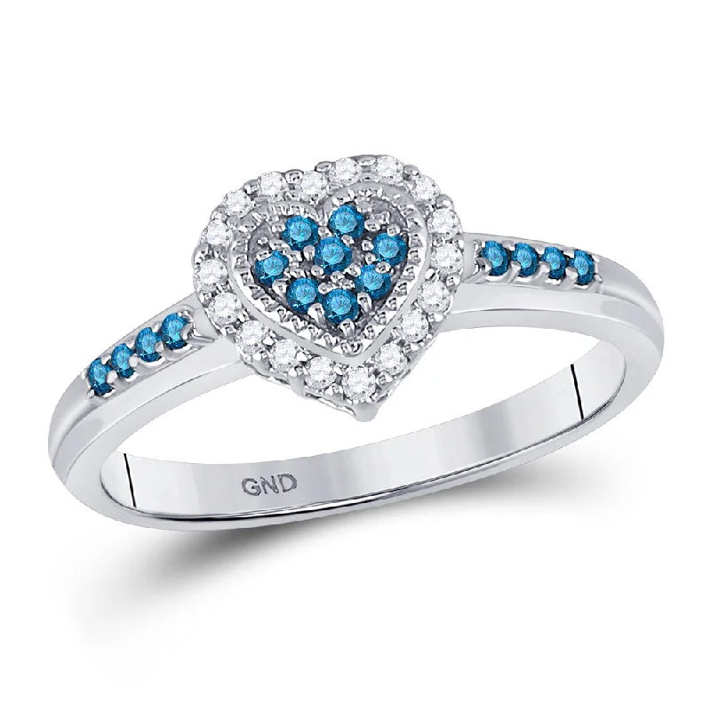 Leaf halo ring-14kt White Gold Womens Round Blue Color Enhanced Diamond Heart Cluster Ring 1/4 Cttw