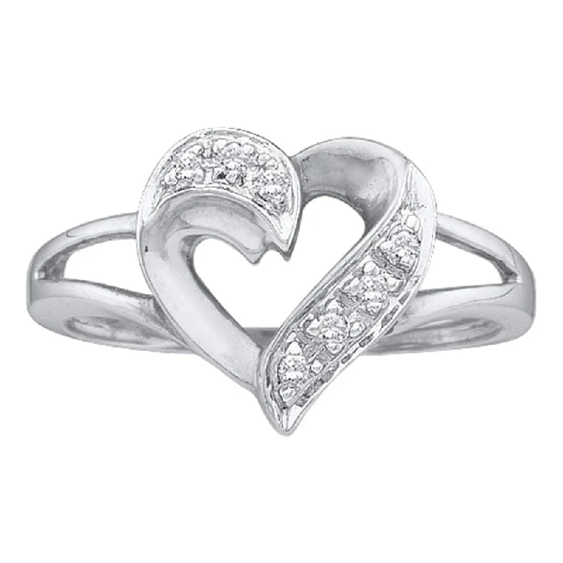 Clumped gem ring-14kt White Gold Womens Round Diamond Heart Ring 1/20 Cttw