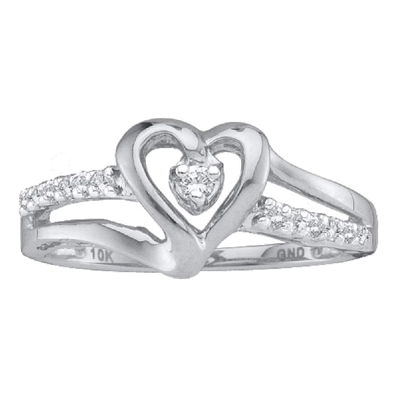 Orbit swirl ring-14kt White Gold Womens Round Diamond Solitaire Heart Ring 1/8 Cttw