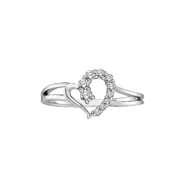 Summit ridge ring-14kt White Gold Womens Round Diamond Split-shank Simple Heart Ring 1/5 Cttw