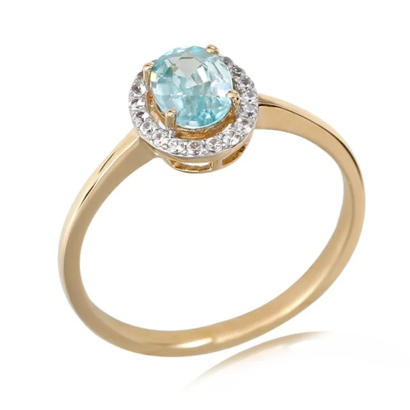 Clumped gem ring-14kt Yellow Gold Blue Zircon and White Natural Zircon Ring