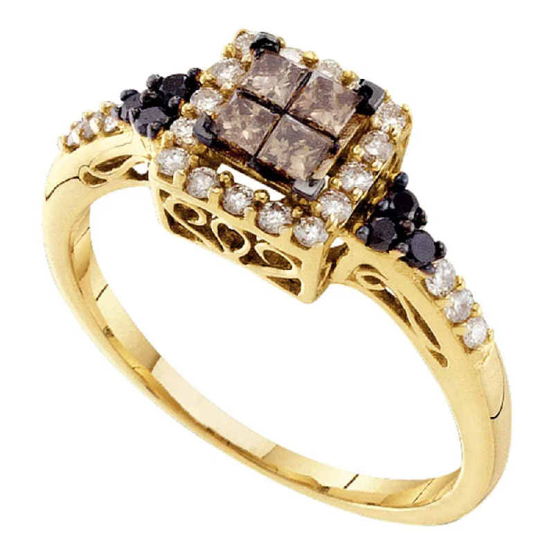 Silk band ring-14kt Yellow Gold Womens Princess Brown Diamond Cluster Ring 1/2 Cttw