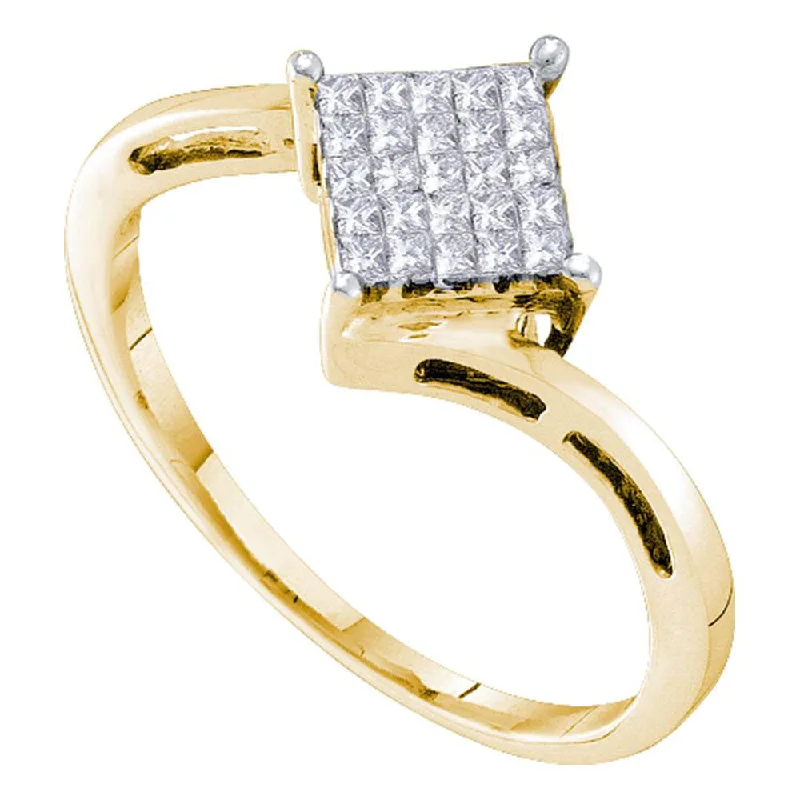 Eighteen-stone ring-14kt Yellow Gold Womens Princess Diamond Diagonal Square Cluster Ring 1/4 Cttw