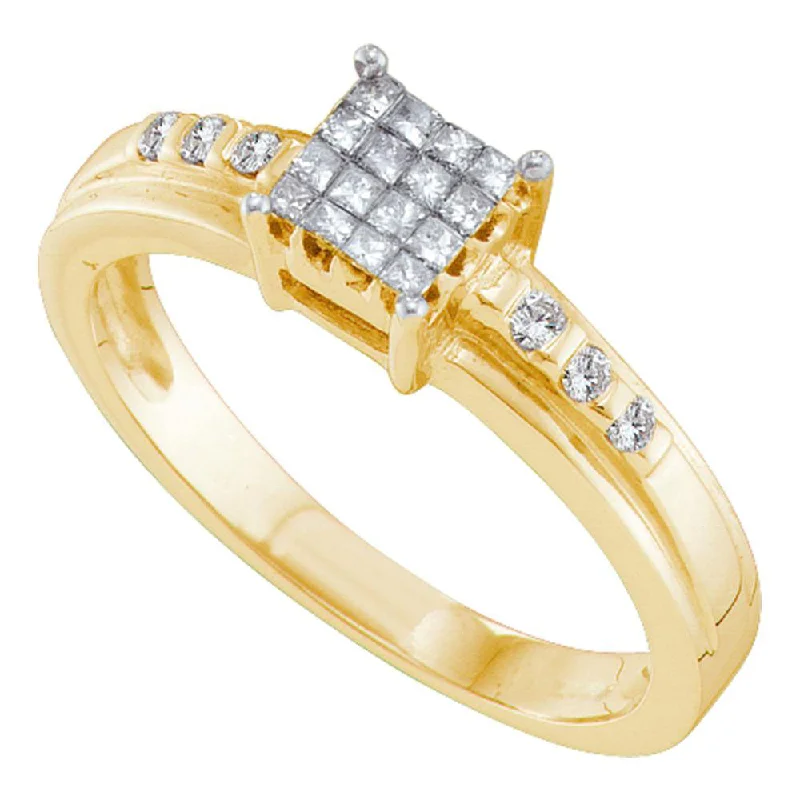 Carved ridge ring-14kt Yellow Gold Womens Princess Diamond Square Cluster Ring 1/4 Cttw