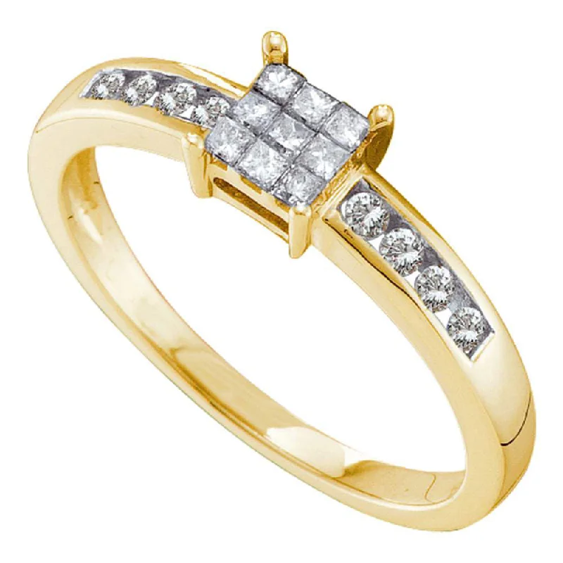 Oak sprig ring-14kt Yellow Gold Womens Princess Diamond Square Cluster Ring 1/4 Cttw