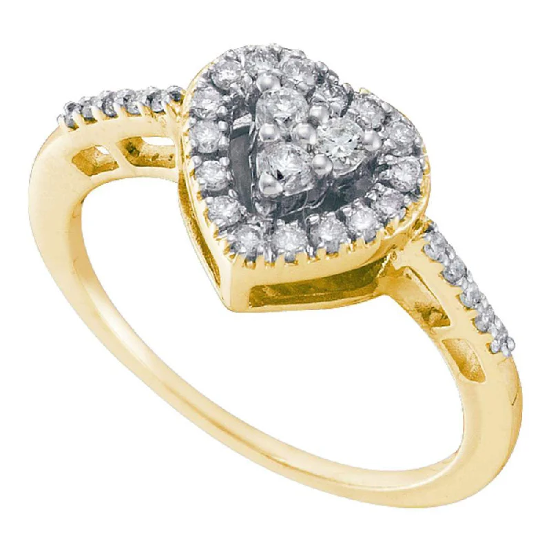 Sweeping edge ring-14kt Yellow Gold Womens Round Diamond Heart Cluster Ring 1/3 Cttw