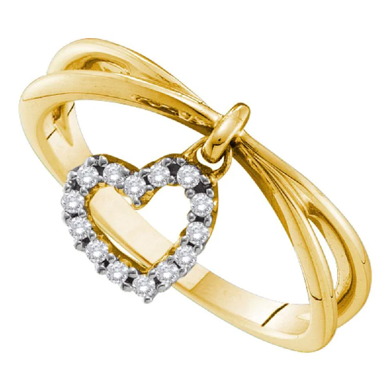 Outer gem ring-14kt Yellow Gold Womens Round Diamond Heart Dangle Ring 1/10 Cttw