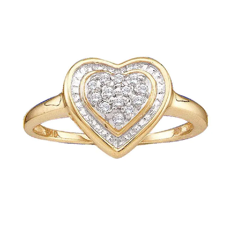 Plaid weave ring-14kt Yellow Gold Womens Round Diamond Heart Frame Cluster Ring 1/10 Cttw