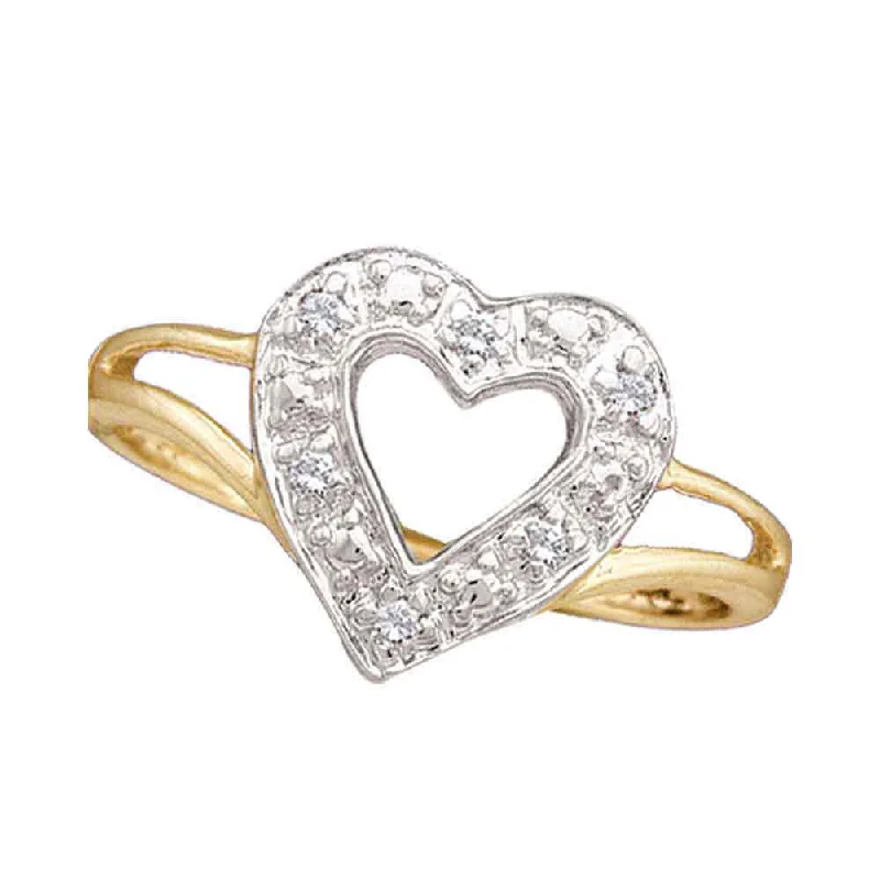 Leaf braid ring-14kt Yellow Gold Womens Round Diamond Split-shank Heart Ring 1/20 Cttw