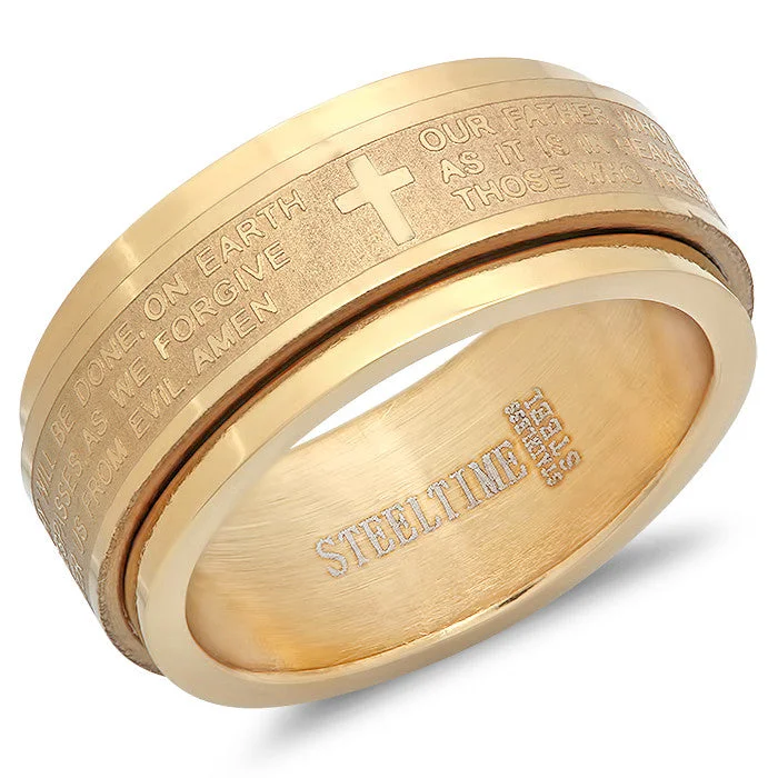 Pine sprig ring-18 KT Gold Prayer Spinning Ring "Our Father"