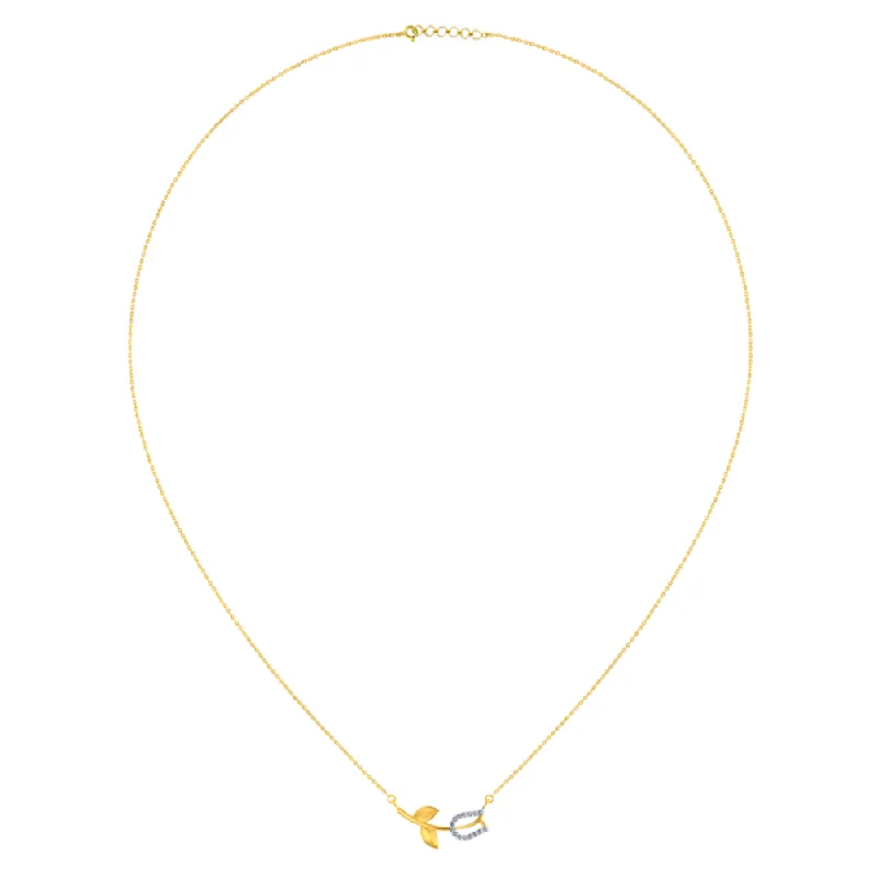 Gritty grain necklace-18k Diamond Necklace With A Diamond Studded Tulip Pendant