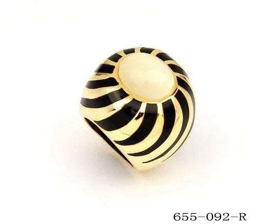 Satin sapphire ring-18K Gold Plated Ring With Black Stripe