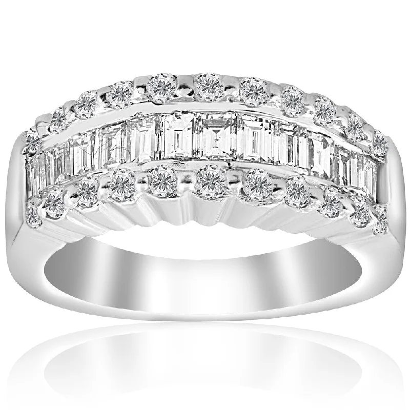 Mauve kunzite ring-18k White Gold 1 5/8 ct TDW Baguette Diamond Wide Wedding Anniversary Ring