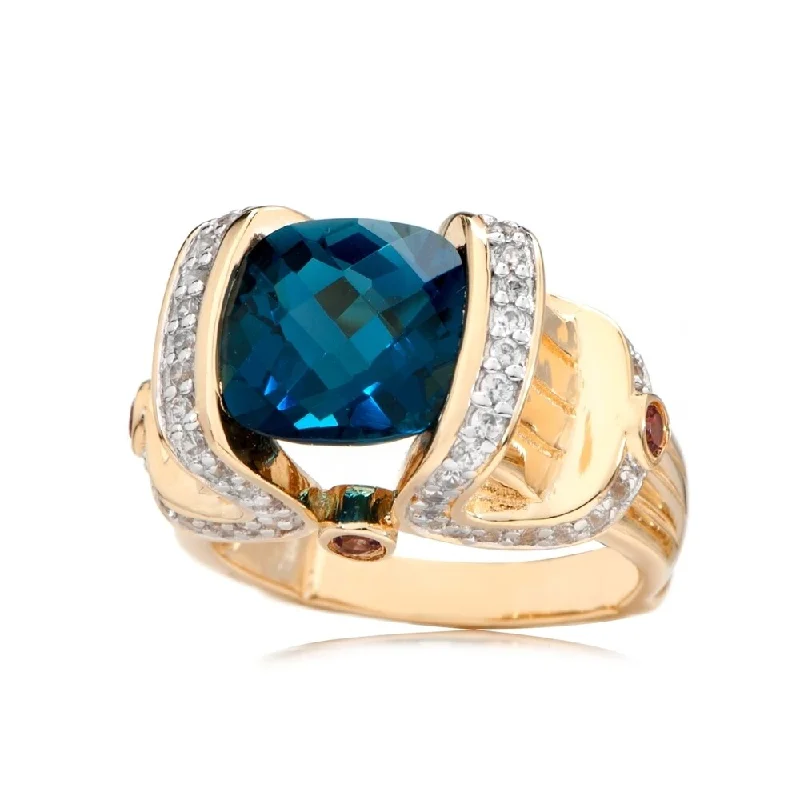 Folk weave ring-18K Yellow Vermeil Over Sterling Silver London Blue Topaz Checkerboard Ring