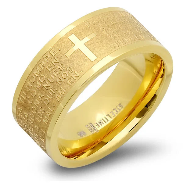 Clam shell ring-18KT Gold Plated Stainless Steel Prayer "Padre Nuestro" Ring