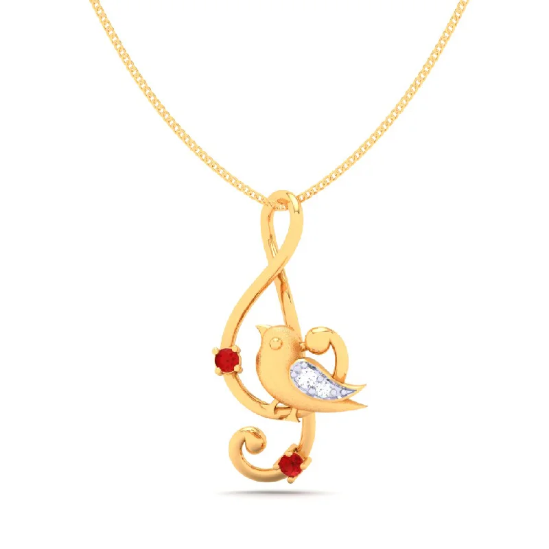 Iron cast necklace-18KT Musical Note Bird Gold Pendant From Diamond Collection