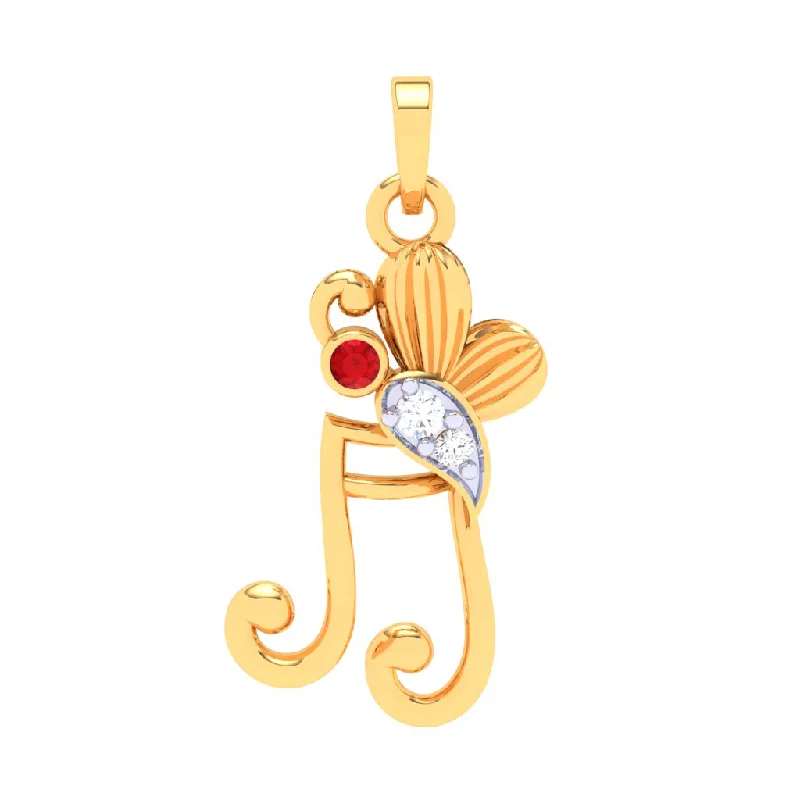 Blended texture necklace-18KT Musical Note Butterfly Gold Pendant From Diamond Collection