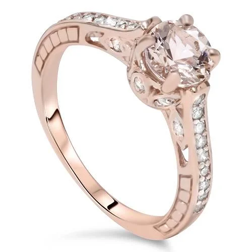 Rye stalk ring-1ct Morganite & Diamond Vintage Engagement Ring 14K Rose Gold