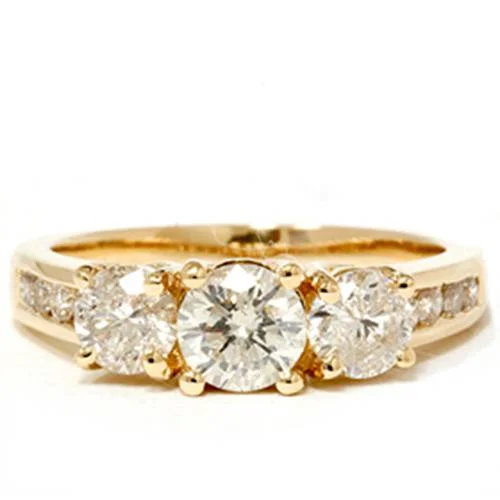 Etched wedding ring-2ct Diamond Three Stone Engagement Ring 14K Yellow Gold Channel Set Round Cut