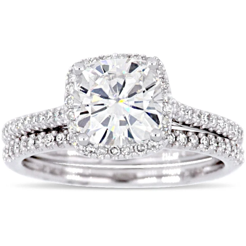 Sisal cord ring-2ct TGW Cushion-Cut Moissanite and 1/3ct TDW Diamond Bridal Ring Set in 14k White Gold by Miadora