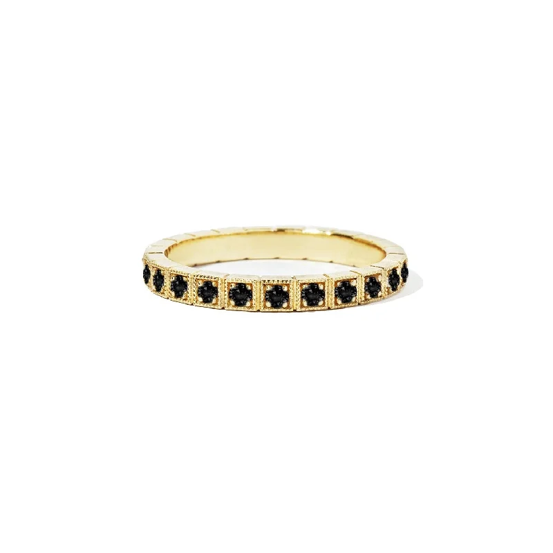 Ragged edge ring-2mm Notched Deco Black Diamond Eternity Ring