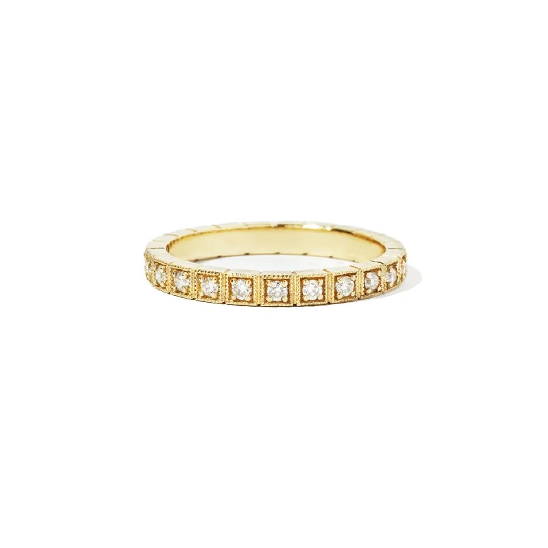 Vermilion topaz ring-2mm Notched Deco Diamond Eternity Ring