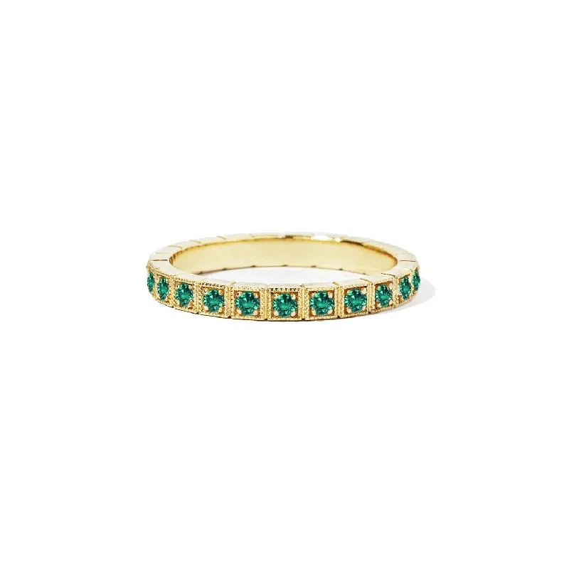 Flex clasp ring-2mm Notched Deco Emerald Eternity Ring