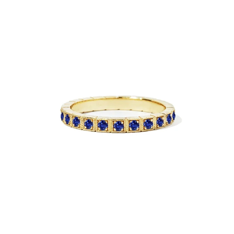 Brass relic ring-2mm Notched Deco Sapphire Eternity Ring