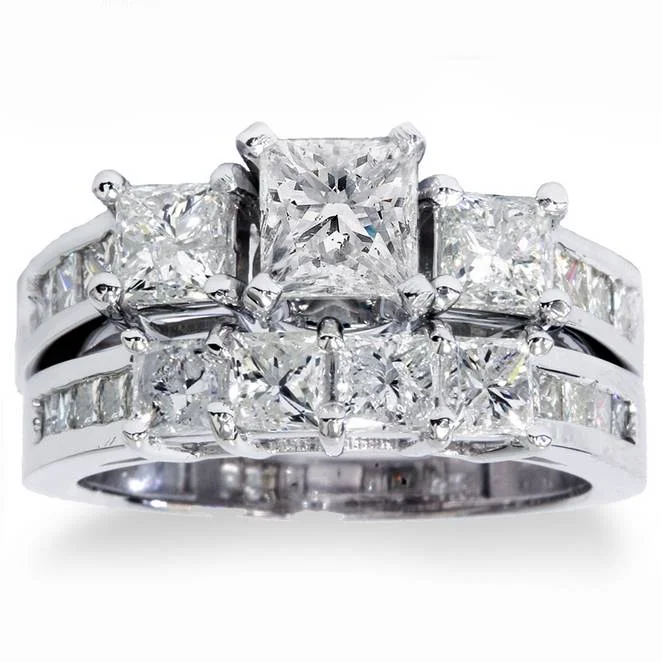 Shell splinter ring-3 1/2ct Princess Cut Diamond Engagement Ring Wedding Set 14K White Gold