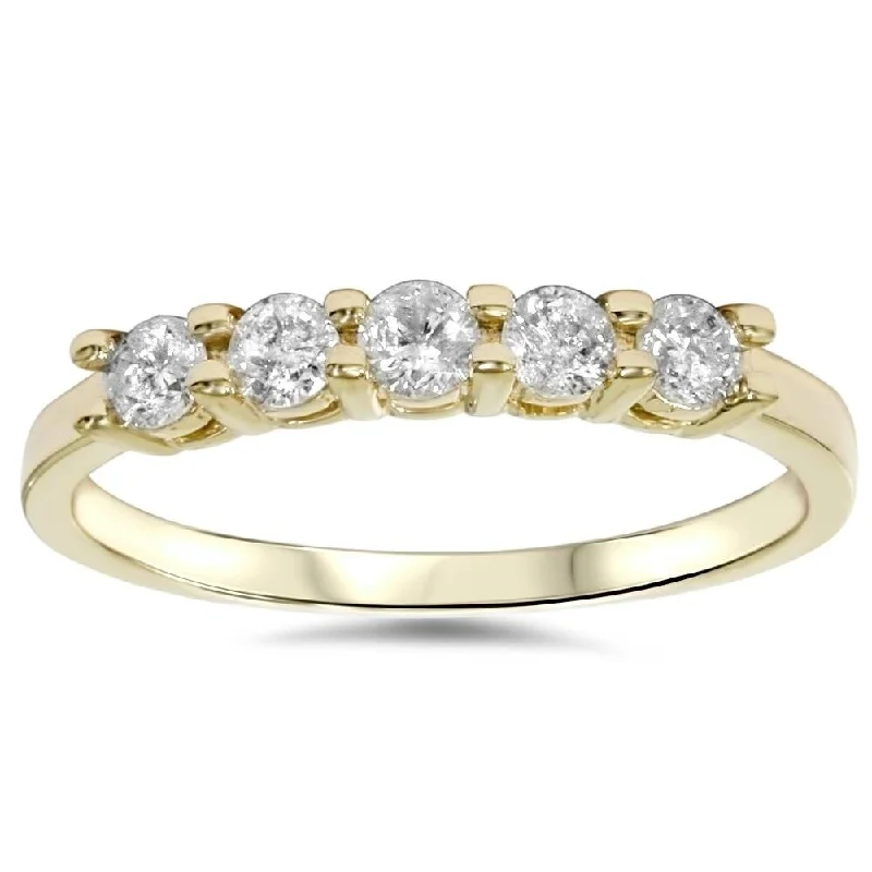 Flex clasp ring-3/4ct Diamond 5-Stone Wedding Anniversary Ring 14K Yellow Gold