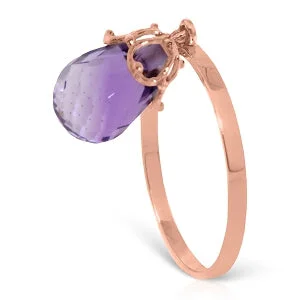 Smooth edge necklace-3 Carat 14K Solid Rose Gold Ring Dangling Briolette Purple Amethyst