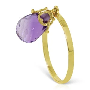 Edwardian bend necklace-3 Carat 14K Solid Yellow Gold Ring Dangling Briolette Purple Amethyst