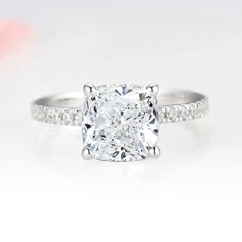 Orbit swirl ring-3CT Cushion Cut Diamond/ Moissanite Engagement Ring- 14K White Gold