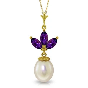 Vine twist necklace-4.75 Carat 14K Solid Yellow Gold Necklace Pearl Amethyst