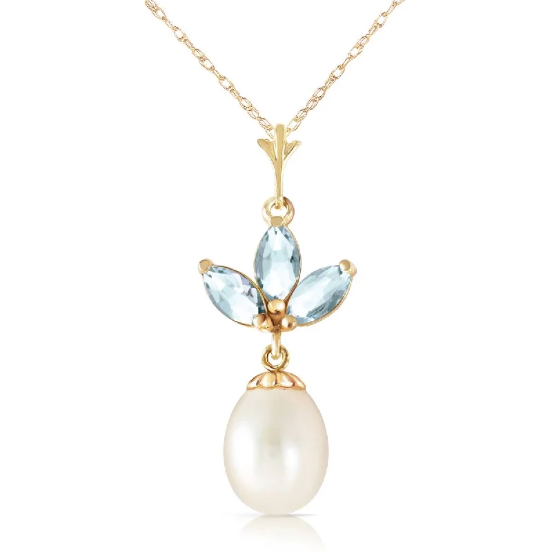 Plaited twist necklace-4.75 Carat 14K Solid Yellow Gold Necklace Pearl Aquamarine