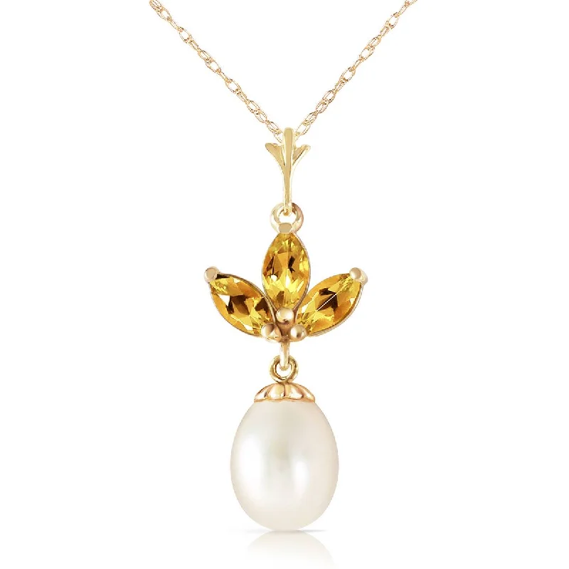 Sepia quartz necklace-4.75 Carat 14K Solid Yellow Gold Necklace Pearl Citrine