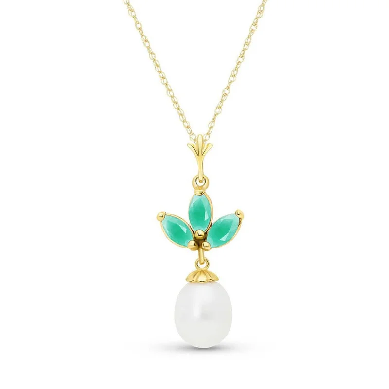 Iron cast necklace-4.75 Carat 14K Solid Yellow Gold Necklace Pearl Emerald