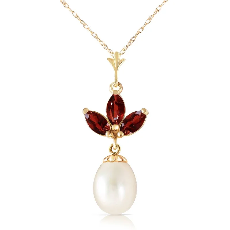 Crest ridge necklace-4.75 Carat 14K Solid Yellow Gold Necklace Pearl Garnet