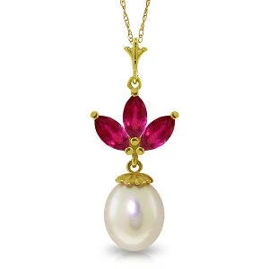 Vintage cut necklace-4.75 Carat 14K Solid Yellow Gold Necklace Pearl Ruby