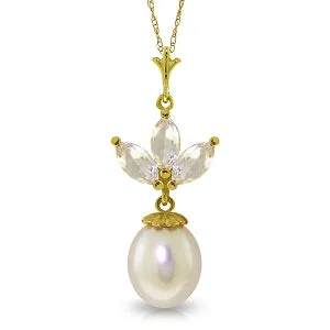 Mystic glow necklace-4.75 Carat 14K Solid Yellow Gold Necklace Pearl White Topaz